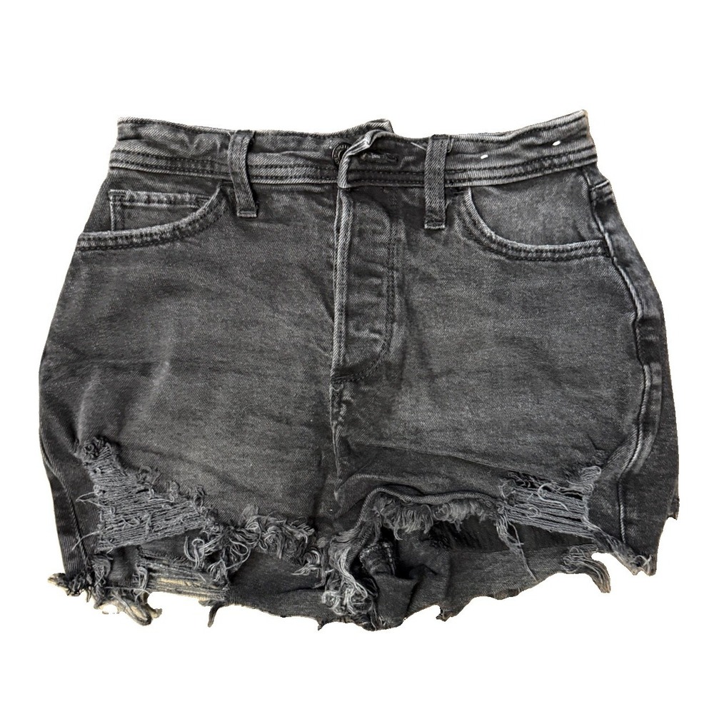 Hollister Curvy Ultra High Rise Mom Shorts W25 Black Distressed 2" Button Fly